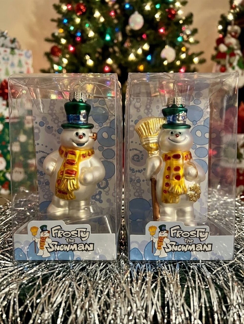 Pair of "Frosty the Snowman" Glass Christmas Ornaments @2004 Offical Merchandise